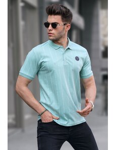 Madmext Mint Green Buttoned Striped Polo Neck T-Shirt 5879