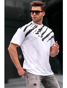 Madmext Men's White Patterned Over Fit T-Shirt 6116