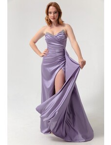 Lafaba Women's Lilac Long Evening Dress with Breast Stones