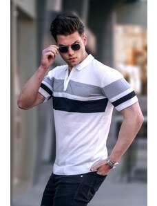 Madmext Men's White Polo Neck Zippered T-Shirt 5730
