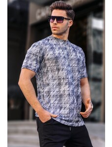 Madmext Navy Blue Patterned Crew Neck Men's T-Shirt 6070