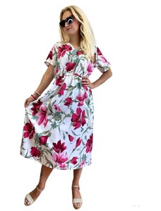 Sale-Letní šaty s rukávky 7852-4 - červené květy