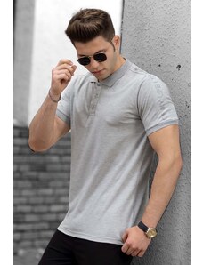 Madmext Men's Shoulder Printed Gray Polo T-Shirt 4585