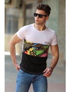 Madmext Camouflage Patterned White T-Shirt 3003