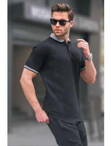 Madmext Men's Black Regular Fit Polo Neck T-Shirt 6105