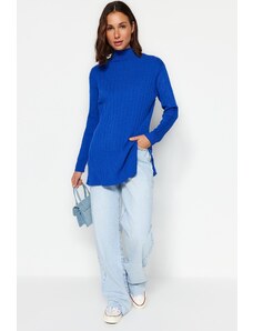 Trendyol Dark Blue Stand-Up Collar Rib Knitwear Sweater