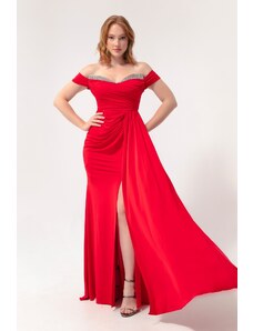 Lafaba Dámské červené límec stoned tail dlouhé večerní šaty