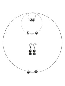 GeorGina Dámské šperkové sety venuše, náhrdelníky, náramky, náušnice a prsteny s tmavě šedými perličkami, cik cak