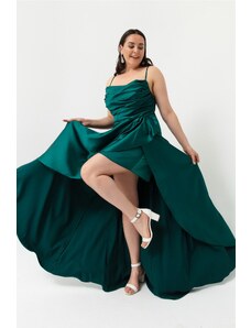 Lafaba Dámské smaragdově zelené volánkové štěrbiny plus velikosti saténové večerní šaty promoční šaty