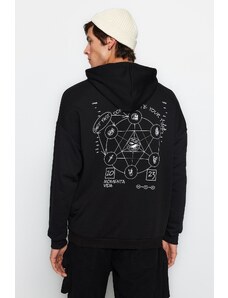 Trendyol Black Men's Oversize/Wide-Fit Hoodie. Mystical Front/Back Printed Thick Cotton Sweatshirt.