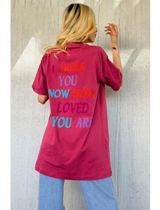 Madmext Pink Printed Oversized Crew Neck Women's T-Shirt