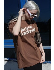 Madmext Brown Printed Oversize T-Shirt Mg1532