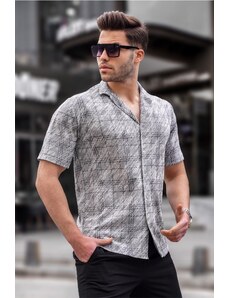 Madmext Men's Gray Classic Collar Regular Fit Short Sleeve Shirt 5583
