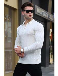 Madmext Ecru Men's Zippered Knitwear Sweater 5605