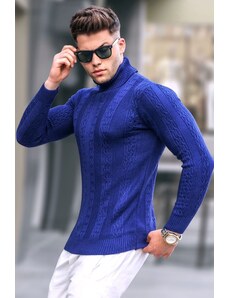 Madmext Light Navy Blue Patterned Turtleneck Knitwear Sweater 5769