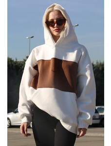 Madmext White Color Block Collared Sweatshirt