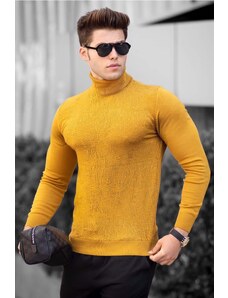 Madmext Mustard Turtleneck Front Patterned Sweater 4657