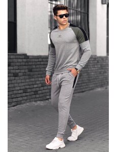 Madmext Gray Men's Tracksuit With Striped Shoulders 4670