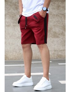 Madmext Claret Red Capri Shorts with Side Stripes 2919