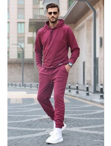 Madmext Claret Red Hooded Basic Tracksuit Set 5908
