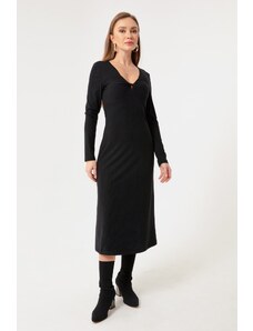 Lafaba Dámské černé midi pletené šaty