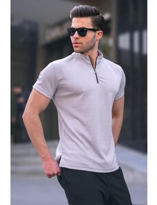 Madmext Zipper Collar Gray Men's T-Shirt 6120