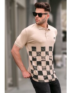 Madmext Beige Patterned Men's Polo Neck T-Shirt 5871
