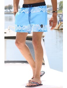 Madmext Blue Patterned Swim Shorts with Pocket 5788