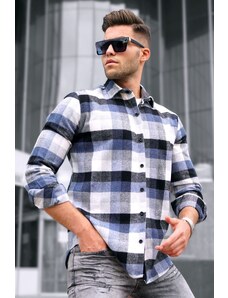 Madmext Navy Blue Checked Men's Shirt 5519