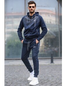 Madmext Navy Blue Printed Tracksuit with a Hoodie 5906