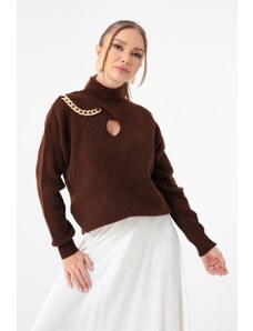 Lafaba Women's Brown Chain Rack Knitwear Sweater