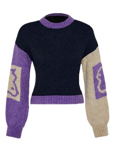 Trendyol Navy Blue Soft Textured Color Block Knitwear Sweater