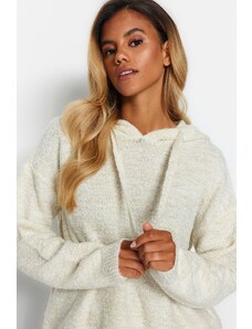 Trendyol Ecru stříbřitý Boucle pletený svetr s kapucí