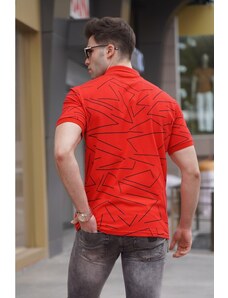 Madmext Men's Polo Collar Red Patterned T-Shirt 5817
