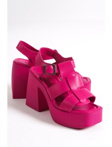 Capone Outfitters Capone Women's Flat Toe Gladiator Band Platform Heels Fuchsia Women's Sandals