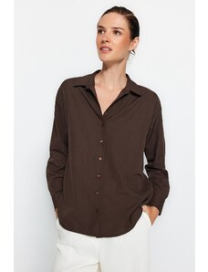 Trendyol Dark Brown Loose Fit Cotton Woven Shirt