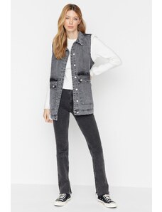 Trendyol šedá kapsa na límec košile Detailní bunda z džínoviny ze 100% bavlny