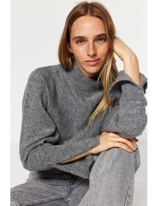 Trendyol Anthracite Crop Soft Textured Knitwear Sweater