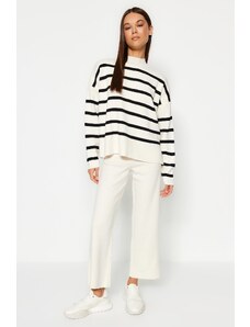 Trendyol Striped Sweater Bottom-Top Suit with Ecru Pants