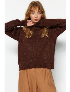 Trendyol hnědý měkký texturovaný pletený svetr Nope