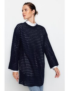 Trendyol Navy Blue Comfort Fit Prolamovaný/perforovaný pletený svetr