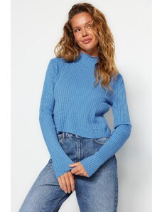 Trendyol Blue Stand-Up Collar Knitwear Sweater