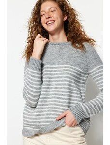 Trendyol Gray Soft Textured Striped Knitwear Sweater