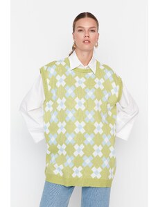 Trendyol světle zelený květinový pletený svetr