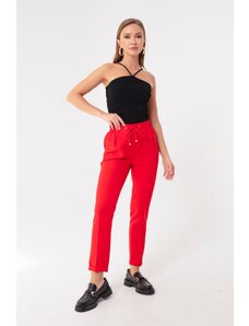 Lafaba Women's Red Carrot Pants with a Lace-Up Waist