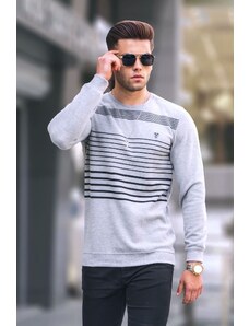 Madmext Gray Striped Crew Neck Knitwear Sweater 5961