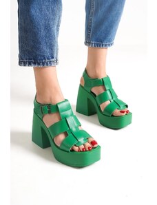 Capone Outfitters Capone Women's Chunky Toe Gladiator Strap Platform Heels Womens Pine Green Sandals