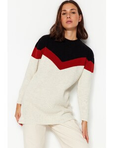 Trendyol Black Ecru Color Block Striped Knitwear Sweater