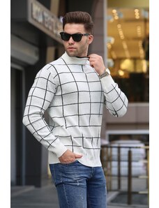 Madmext Checked Ecru Knitwear Sweater 5796