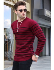 Madmext Claret Red Striped Crew Neck Knitwear Sweater 5992